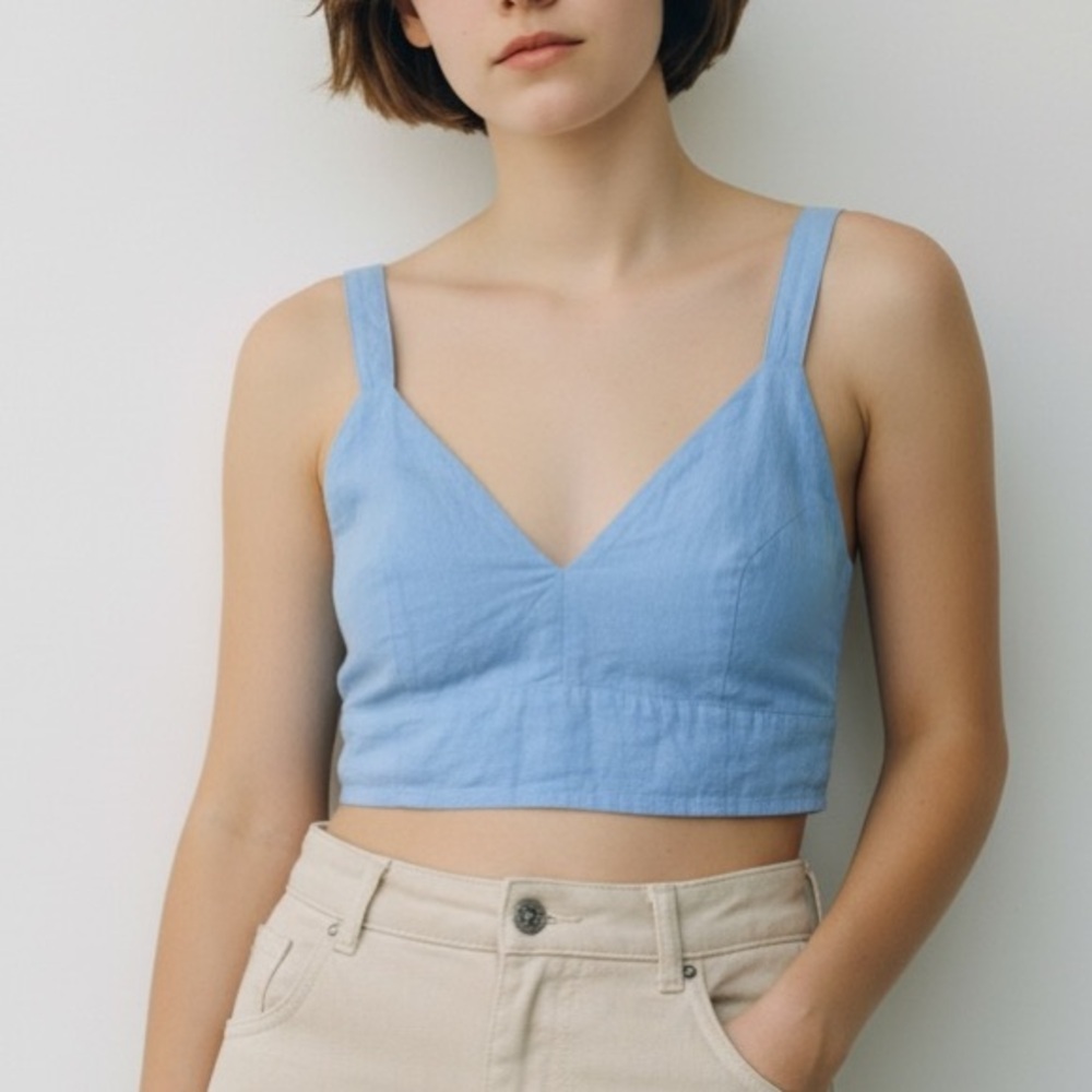 Abercrombie & Fitch Womens Blue Linen Crop Tank Top Large NWT